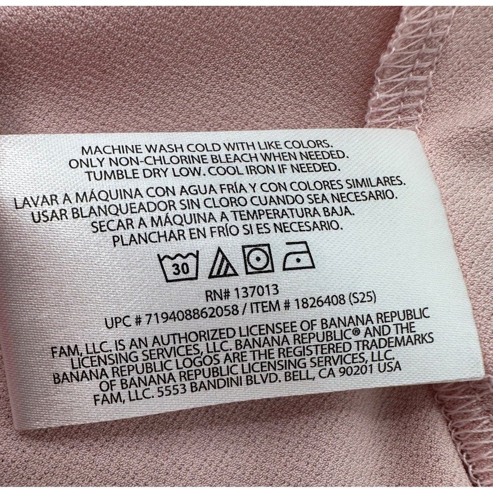 Banana Republic Blush Pink Satin Trim V-Neck Blouse Long Sleeves Women's XL - Picture 9 of 10